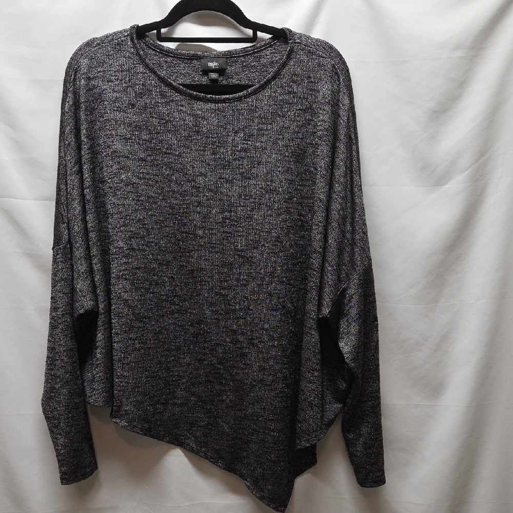 Mossimo Asymmetrical Hem Knit Lightweight Sweater Silver Black Slimming XXL